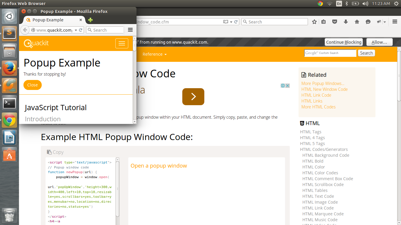 javascript popup window with html content